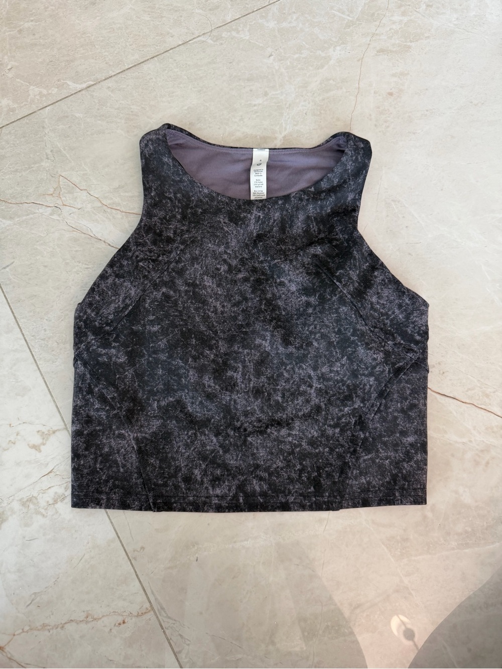 Lululemon Black-purple Marble-Print Cropped Tank Top/Sports bra